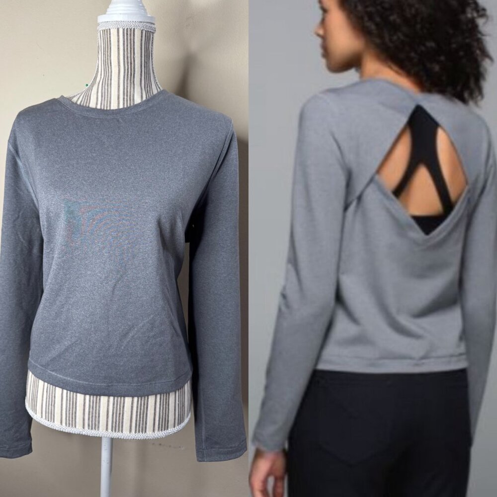 Lululemon Open Back Up Long Sleeve Heathered Slate Gray 12